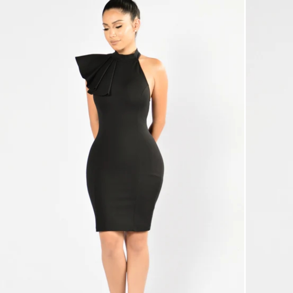Fashion Nova Black Asymmetrical Sheath Dress Size L